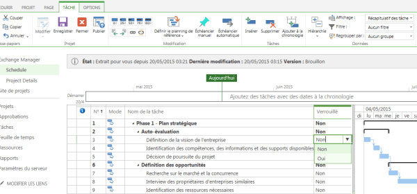 Vérrouiller une tâche dans le centre de projets