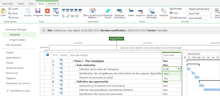 Vérrouiller une tâche dans le centre de projets